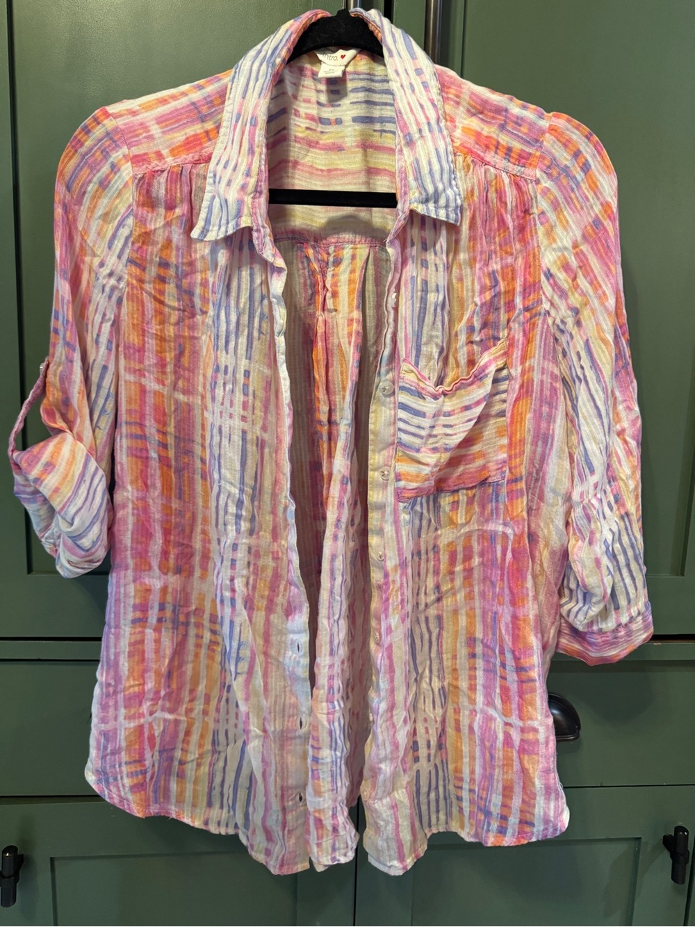 Lightweight Pink Striped Button-Front Women's Top